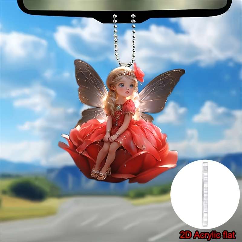 1pc 2D Flat  A Beautiful Acrylic Fairy Flower  Pendant Decoration 7.39cm And 8.0cm Sizes Chris