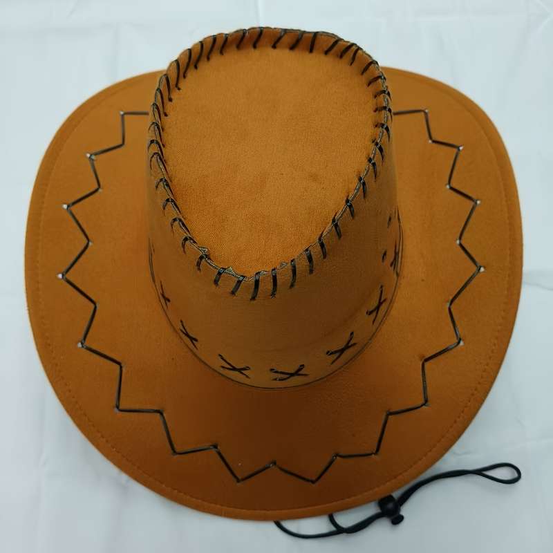 1pc Men's Western Cowboy Hat Suede PVC Boho Style Sun Protection Hat with Wide Brim Decorati