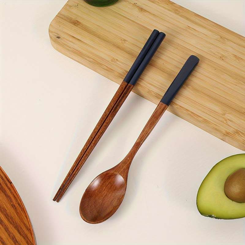 Portable Wooden Spoon Chopsticks Set Colorful Durable Kitchen Utensils for Camping Travel