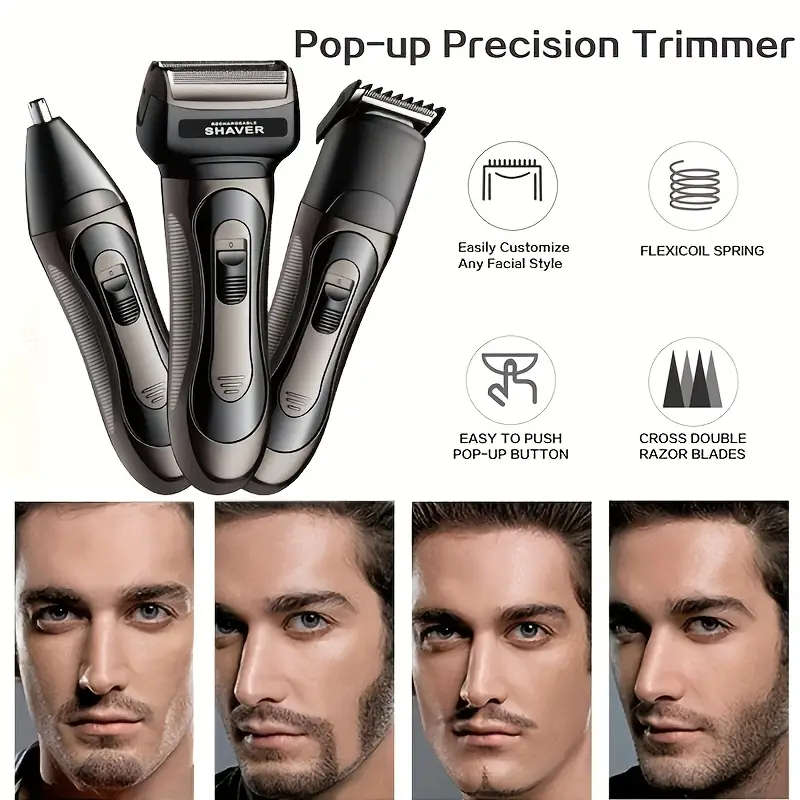 1pc Men'S Electric Shaver, Cordless Rotary Precision Trimmer with Hair Clipper, USB Rechargeable Com