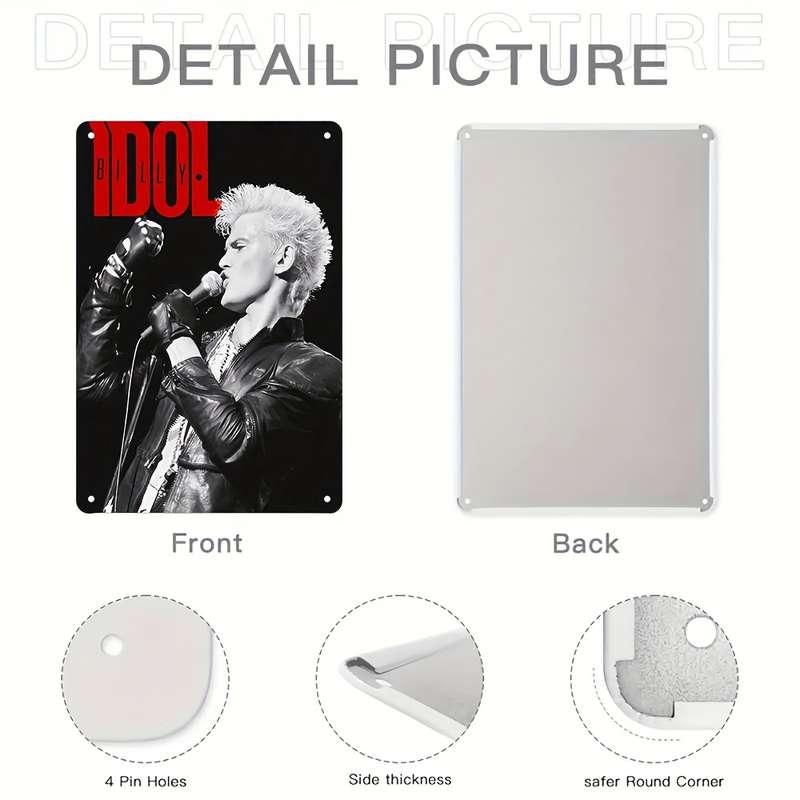 1pc Vintage Metal Tin Sign 20.32x30.48 cm Billy Idol Rock Star Idol Artwork Retro Aluminum Wa