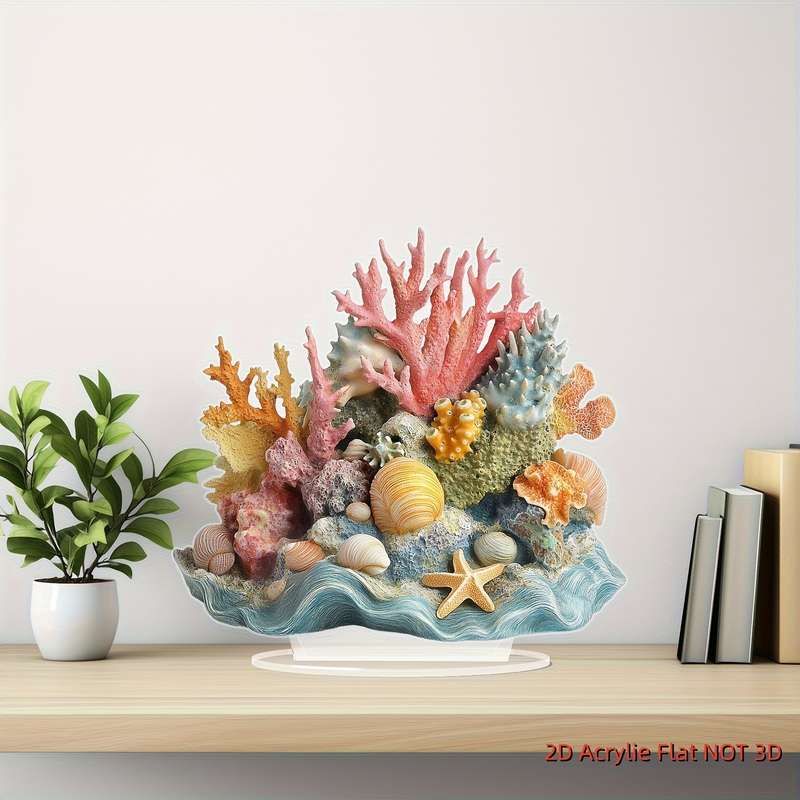 1pc 2D Flat   Bohemian-Style  Acrylic Coral Reef Desktop Decoration Vibrant Ocean Life Displ