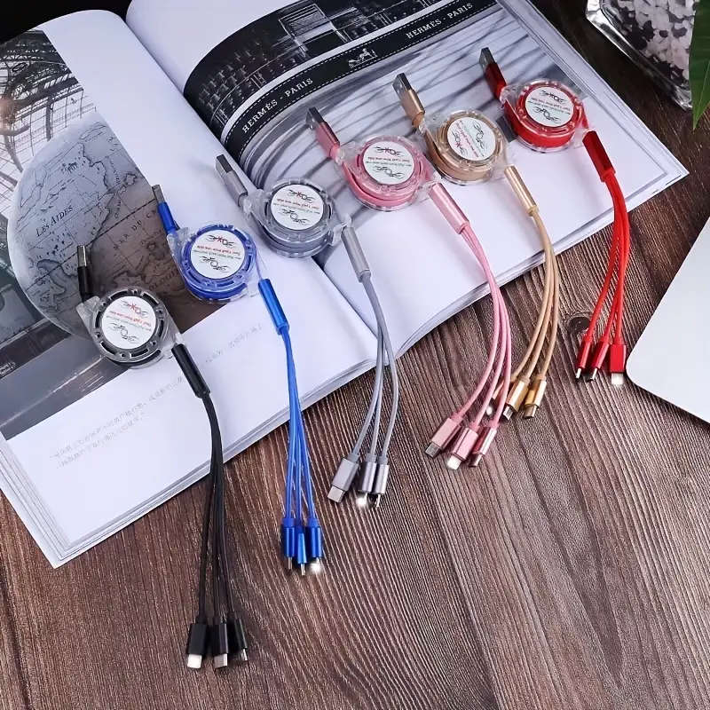 3in 1 Suitable for iPhone TYPE-C Micro b telescopic one to three mobile charging cable