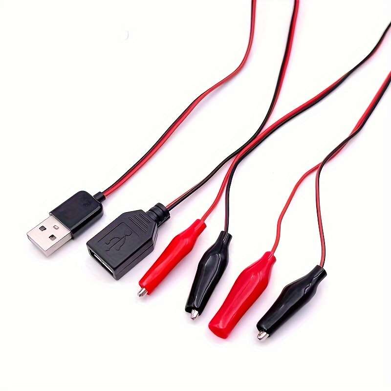 2pcs Male and Female Connection Adapter Cables Crocodile Test Clip USB