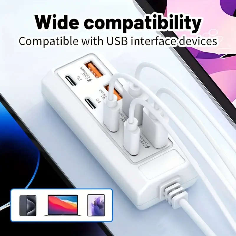1pc 8Port USB to 4 USB 4 Type-C 25W Hub Multi-Port Fast Charging Compatible with 5V USB Devices Incl