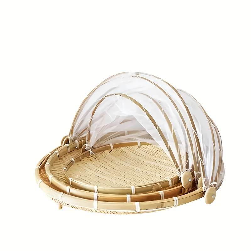 1pc Faridabio Bamboo Storage Basket Rustic Handmade Bamboo Storage Basket Porous Design Dustpr