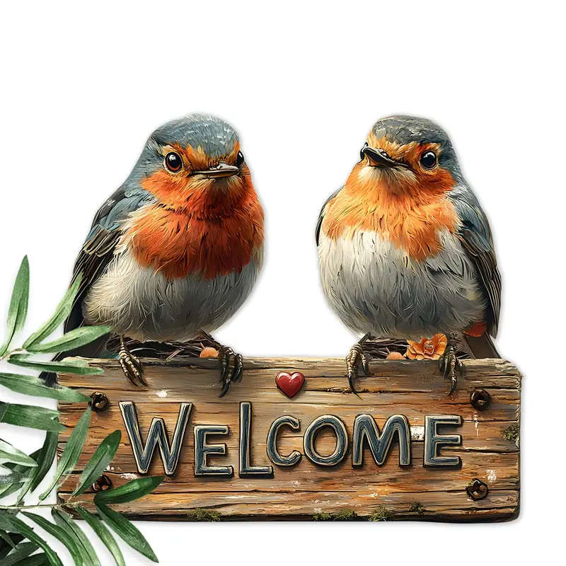 1pc Rustic Robin Wooden Welcome Sign 24.89cmx21.08cm Wall Mount Farmhouse Decor for Home Garden No E