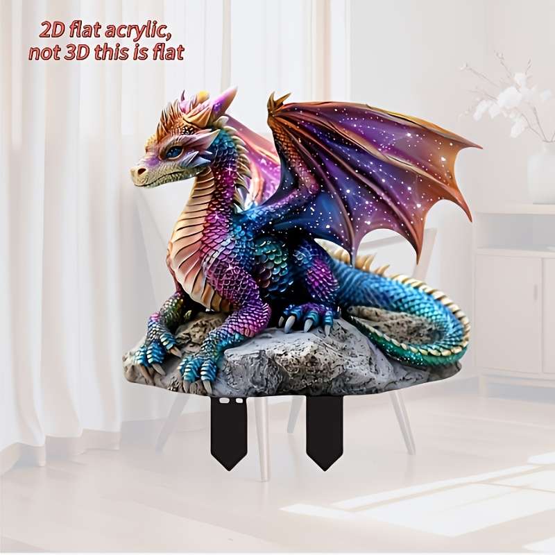 1pc 2D Flat   Diamond Dragon Figurine Garden Decor Ground Stake Acrylic Art Display Perfect G