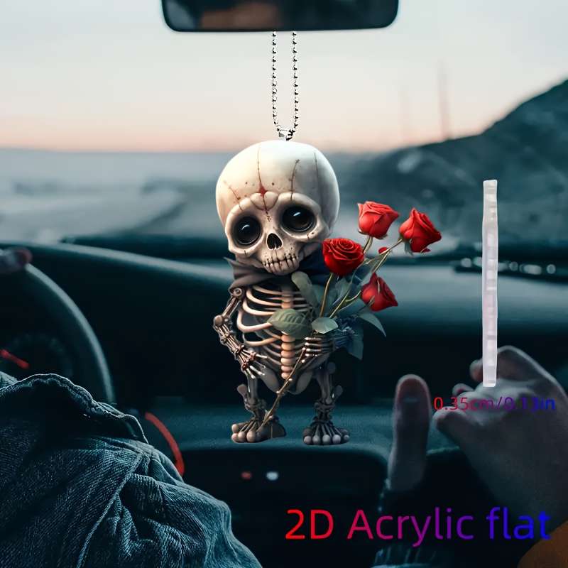 1pc 2D Flat  Gothic Style Skeleton Hand with Red Roses  Acrylic Pendant Versatile Hanging Orna