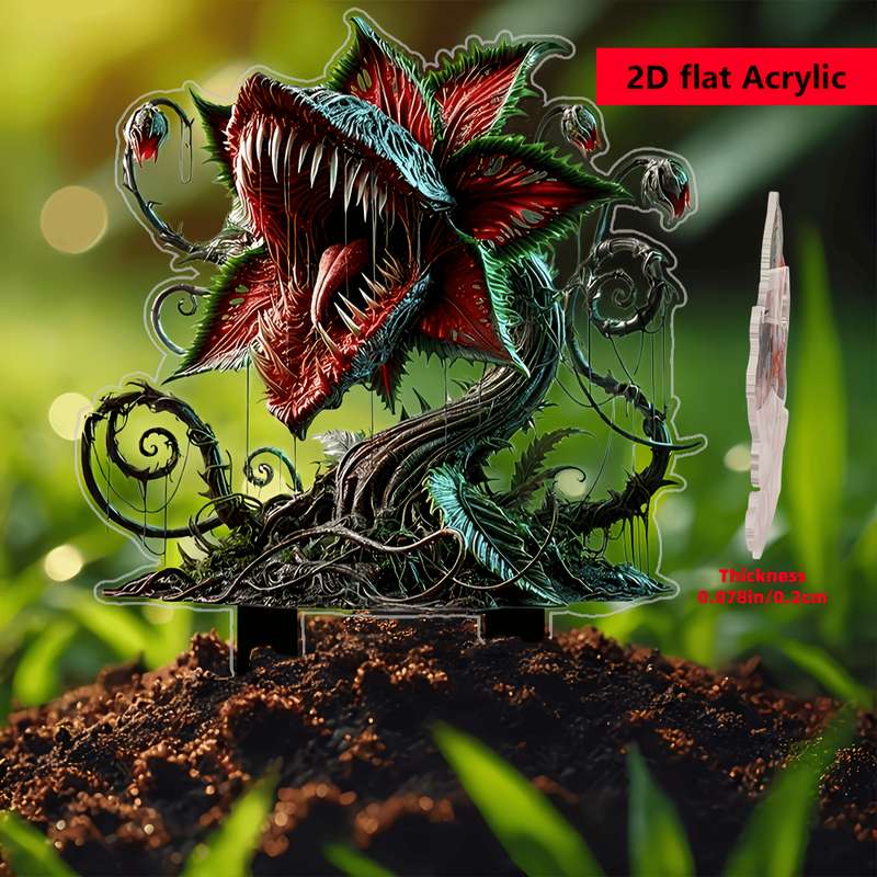 1pc 2D Flat  Printing Polymer Carnivorous Plant Garden Stump Contemporary Outdoor Decor for Pots