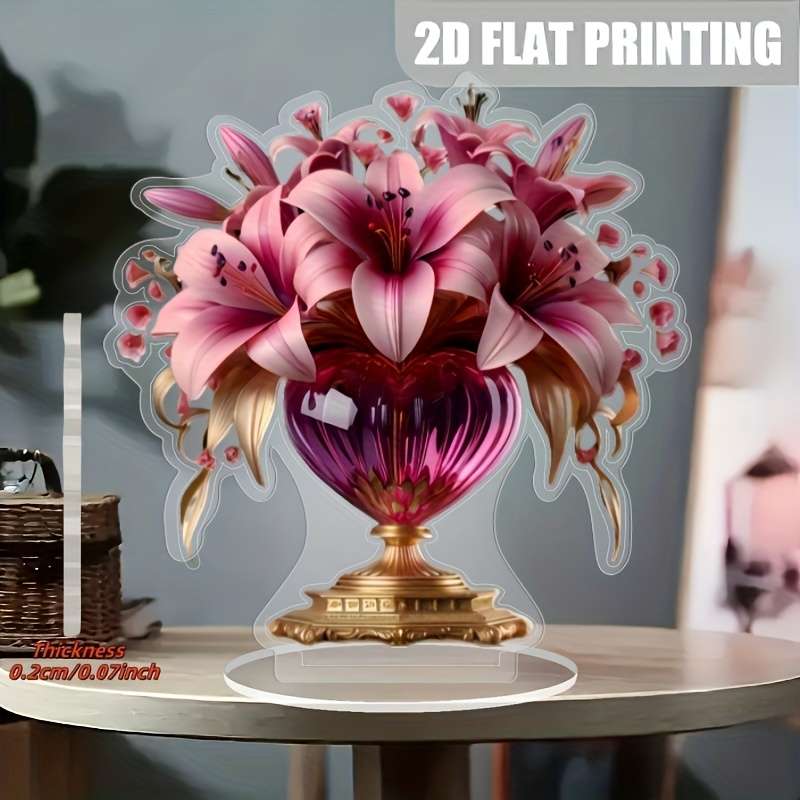 1pc 2D Flat   Acrylic Crystal Lily Table Decoration- Bohemian Red Golden Abstract Artwork s