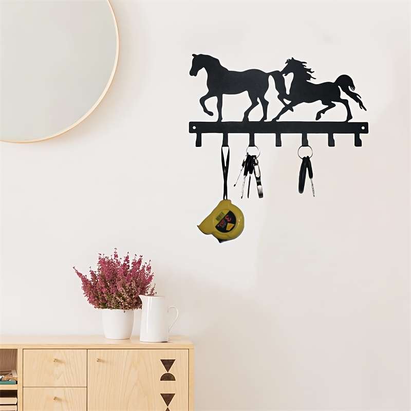 1pc Double Horse Wall Decor Hooks Metal Artistic Key Holder Rack Multipurpose Hanging Storage for