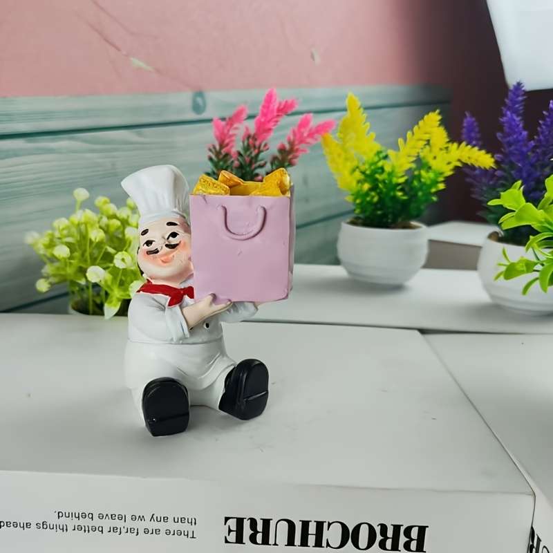 1pc Chef Toothpick Holder Pink Bag-Shaped Kitchen Decor ABS Resin Cute Cartoon Chef Figurine