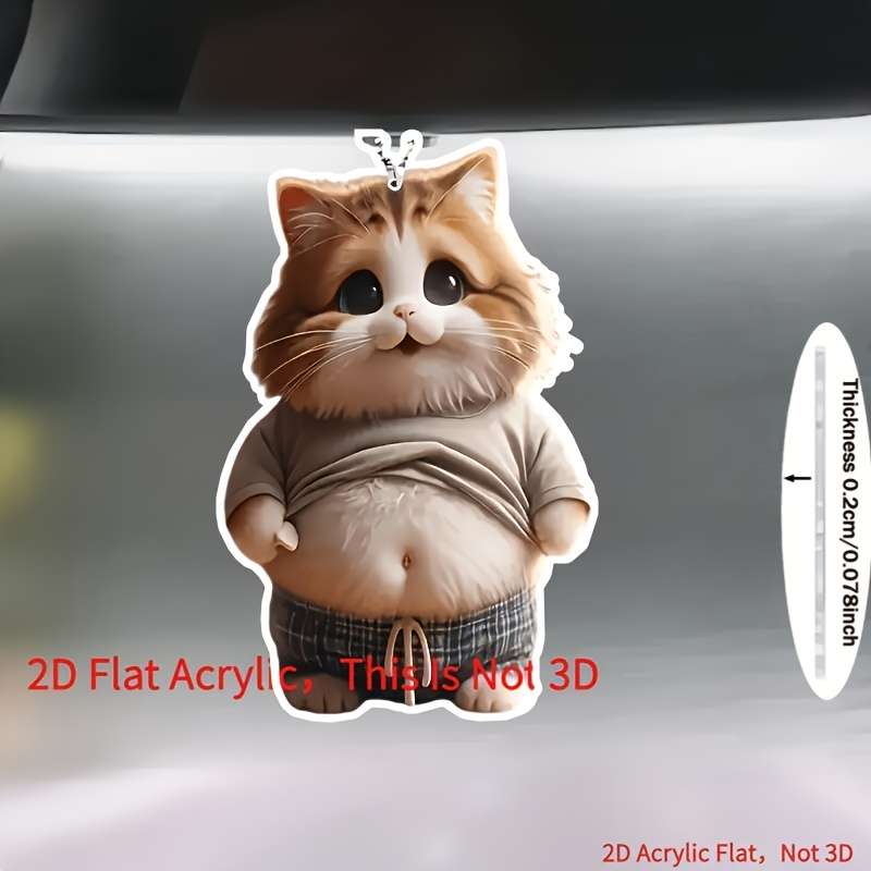 1pc 2D Flat   Printing 3 acrylic cat ornaments acrylic fat cat pendant car hanging orname