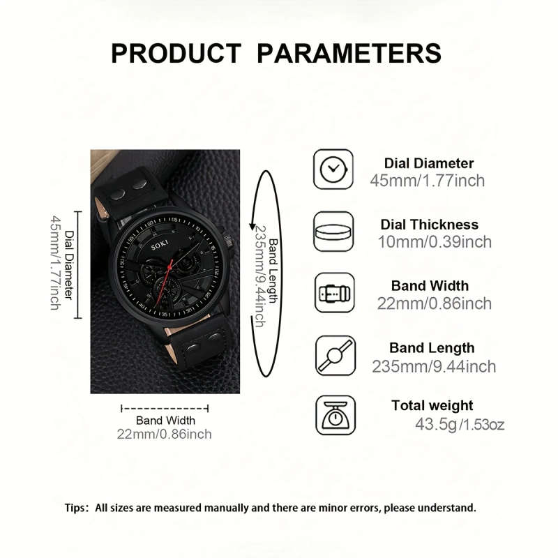 2pcs Men's Sport Digital Watches with Faux Leather Woven Wrap Bands Alloy Case Quartz Movement Black