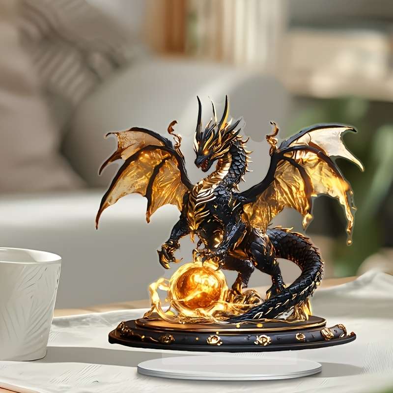 1pc 2D Flat   Classic Fantasy Dragon Desk Art  Acrylic Tabletop Decor Multipurpose No Elect