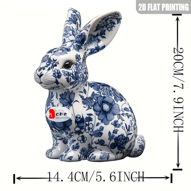 1pc 2D Flat    Blue and White Porcelain Rabbit Decorative Sign Acrylic Pendant Figuri