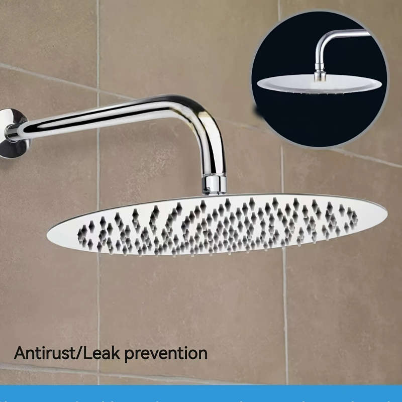 1pc High-Pressure Stainless Steel Shower Head 20cm Silicone Nozzle Enhanced Water Flow Easy Installa