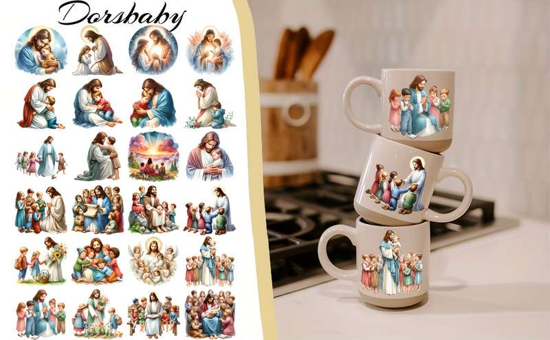 24PCS 1SET Jesus with Kids Jesus Christian Themed Stickers