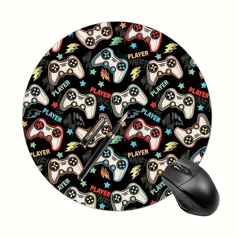 1pc Gamepad Design Round Mouse Pad Non-Slip Rubber Base Perfect for Gamers Office Us