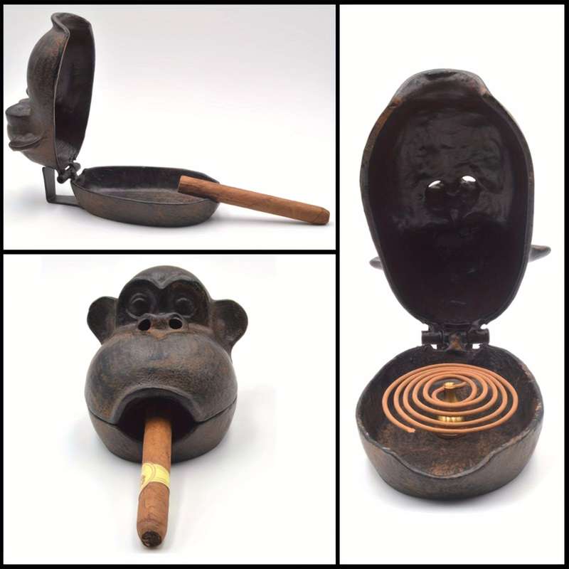 1pc Vintage Cast Iron Monkey Ashtray with Lid Unique Orangutan Design Perfect for Home Office