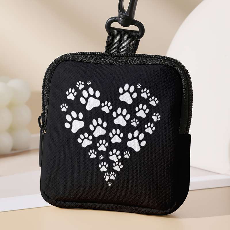 1pc Paw Print Heart Coin Purse Large Capacity Polyester Key Holder Wallet Digital Print Stora