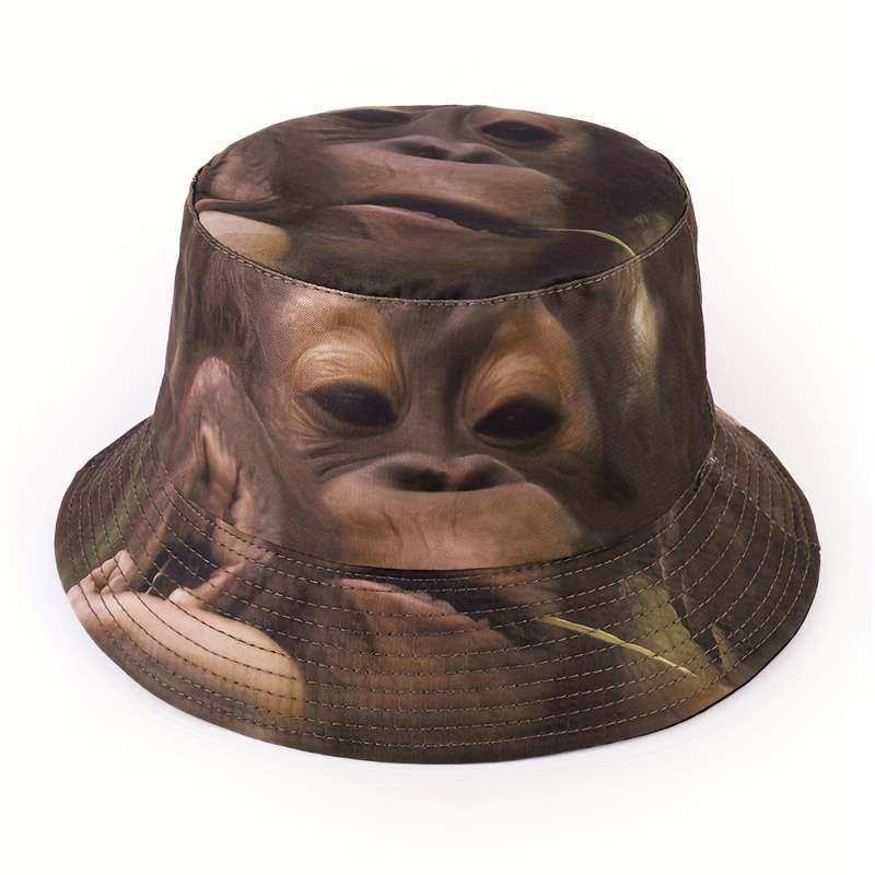 1pc Creative Funny Animal Series Bucket Hat Pig Cow Gorilla Mermaid Print Fisherman Hat Sun