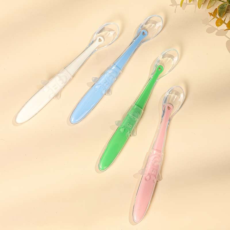 1pc Baby Silicone Spoon Food Grade Feeding Spoon with Bright Pink Color White Blue Green Co