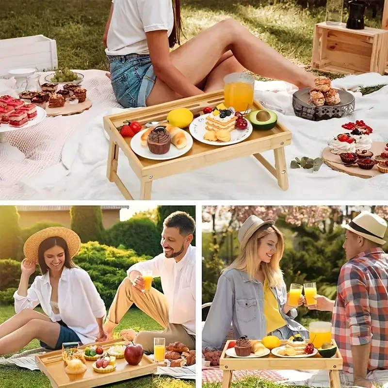 Bamboo Bed Tray Table with Handles - Portable Breakfast Tray for Sofa, Bed, Eating, Snacking & Worki