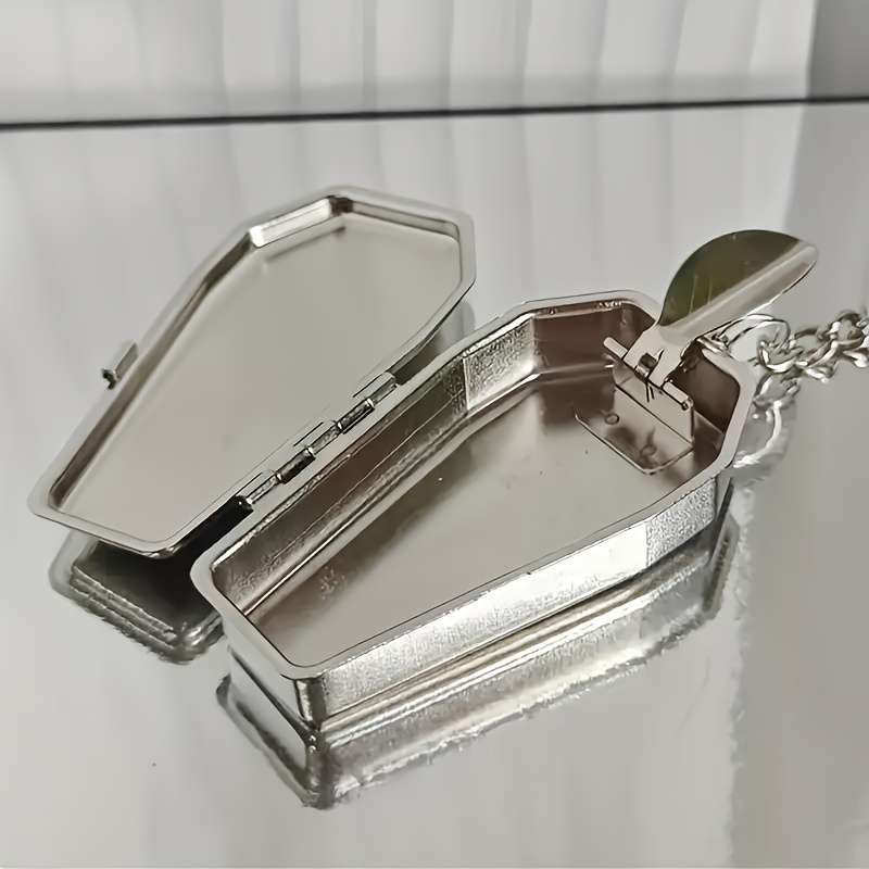 1pc Halloween Rose Colored Coffin Shaped Pocket Ashtray Keychain Portable Mini Ashtray with Li