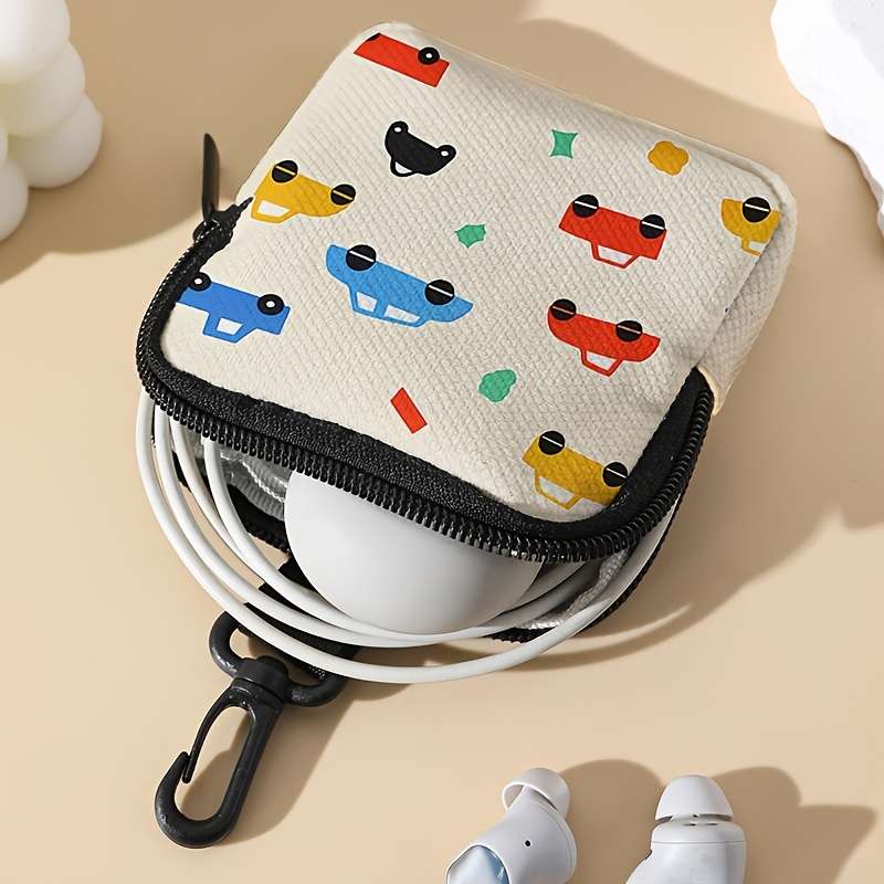 1pc Cartoon Car Pattern Polyester Coin Wallet Large Capacity Zippered Coin Purse with Unlined