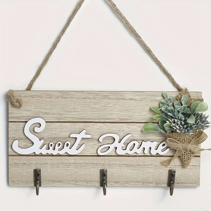 Rustic Wooden "Sweet Home" Wall Hanging with Succulent Contemporary Style Easy Install Garage Stor