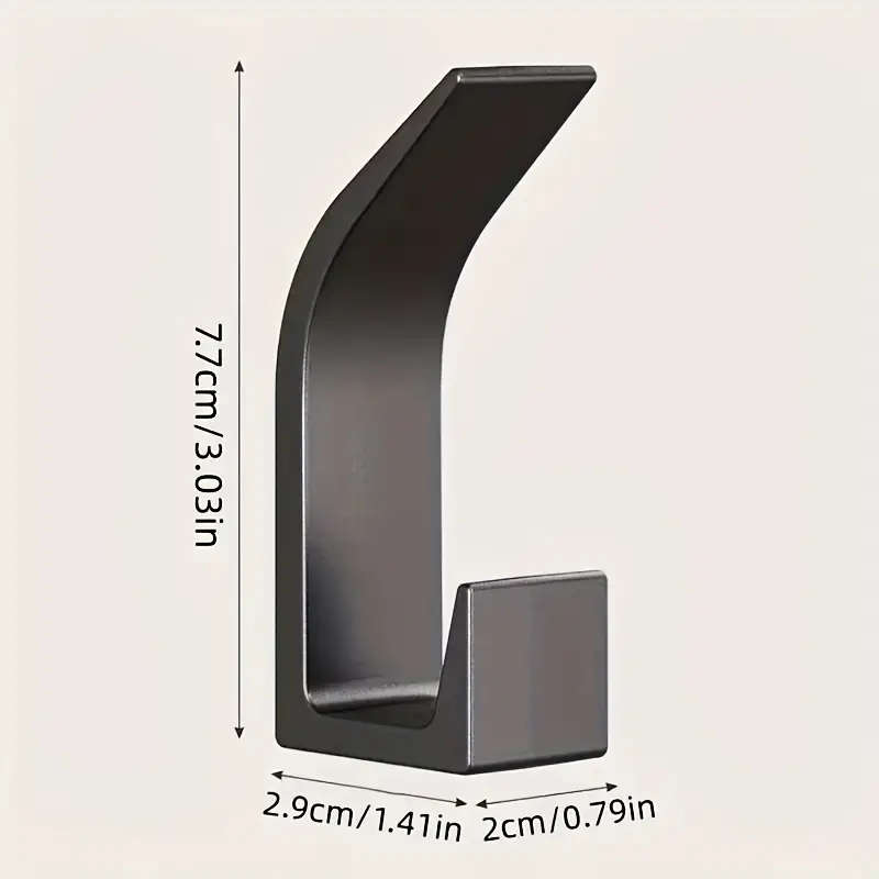 5 Piece Modern No-Drill Wall Hooks, Space-Saving Adhesive Towel and Coat Hooks, Black Plastic