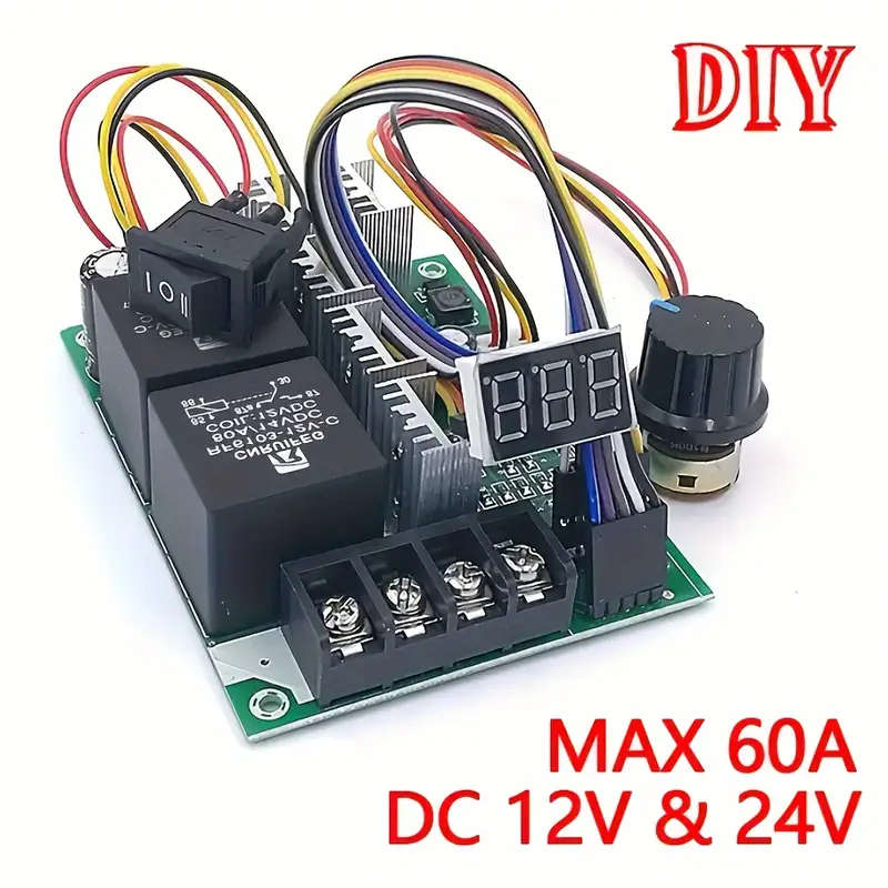 1pc 60A 0-100% Adjustable DC Motor Speed Controller with LED Digital Display PWM Regulator for 10V-2