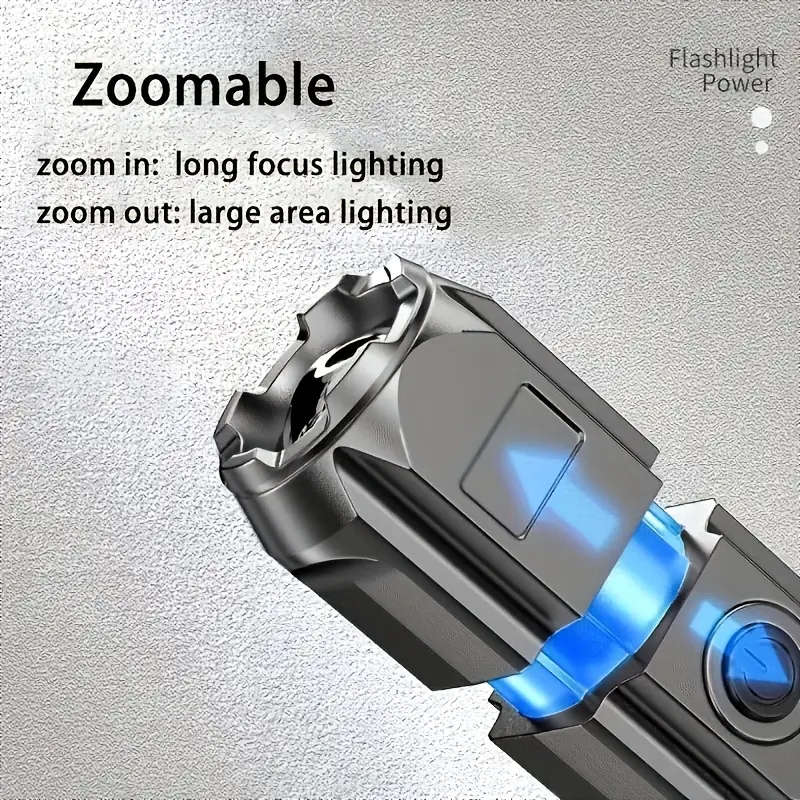 1pc Rechargeable LED Flashlight High Power Torch with 18650 Lithium Battery USB Charging Non-Waterpr