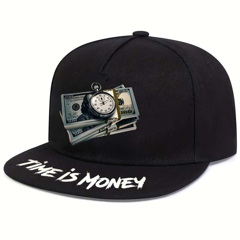 1pc Unisex Street Style Baseball Cap "Time is Money" Print 100% Polyester Adjustable Hip-Hop
