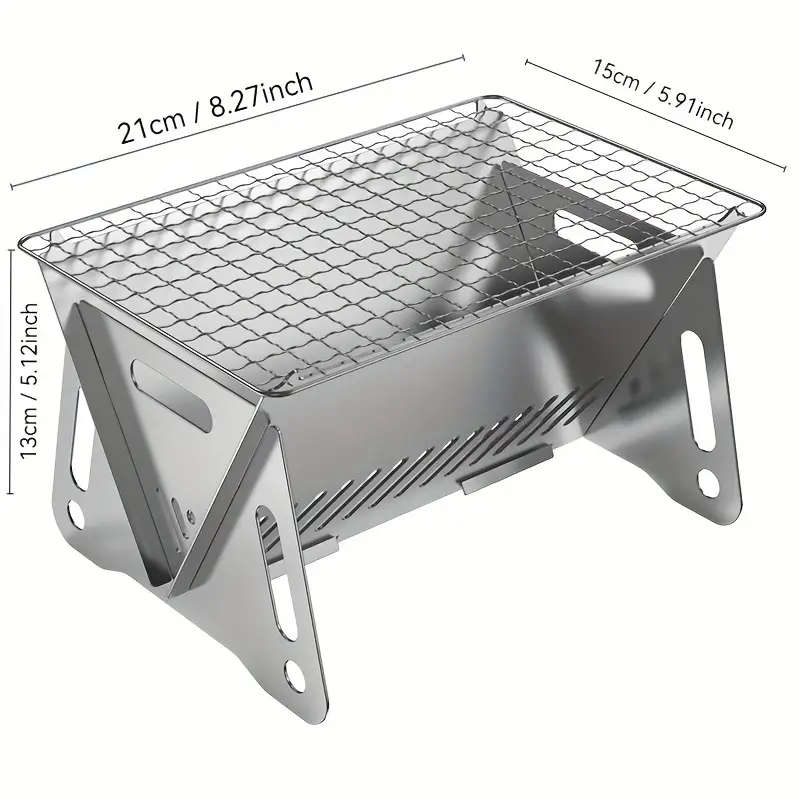 1pc Portable Stainless Steel Folding Campfire Grill Heater Lightweight Outdoor Fire Pit with Foldabl