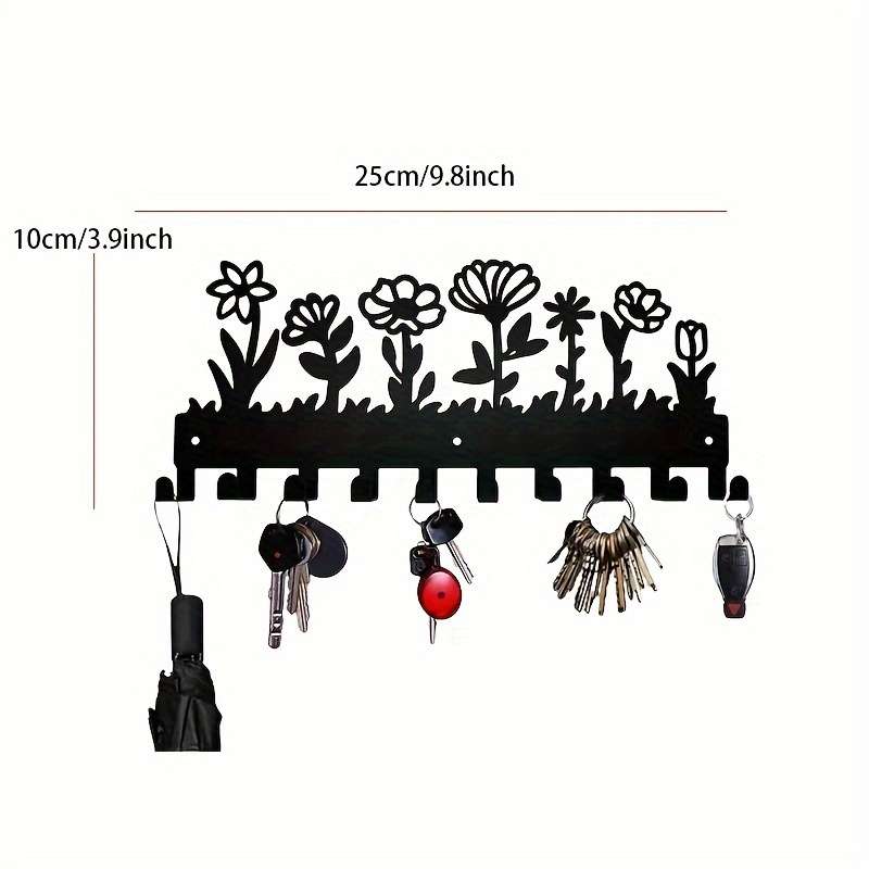 A Floral Design Wall-Mounted Metal Key Hook with 10 HooksMeasuring 24.89 X 9.91 cmSuitable for