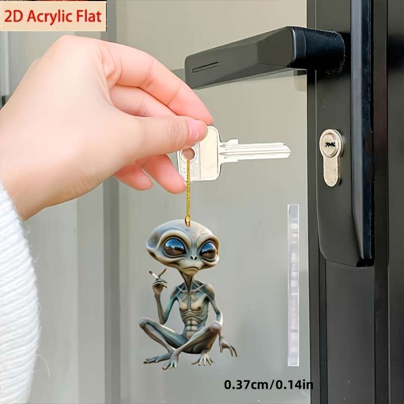 1pc 2D Flat   Cute Alien  Acrylic Car Hanging Decoration New Acrylic Material Keychain