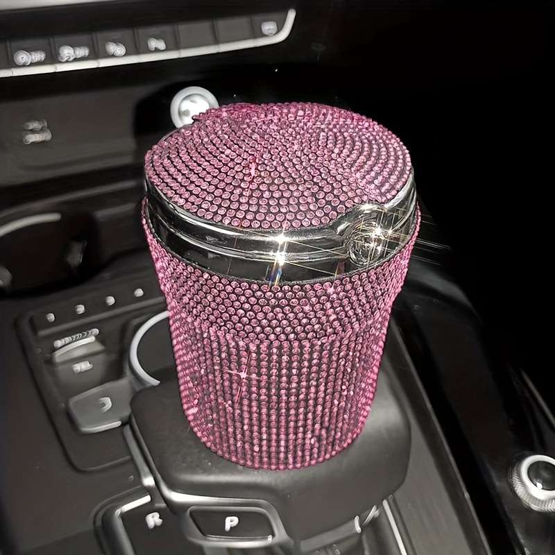 1pc JUNLAICHUANG Car Ashtray with Rhinestone Embellishments ABS Material Uncharged No Battery Re