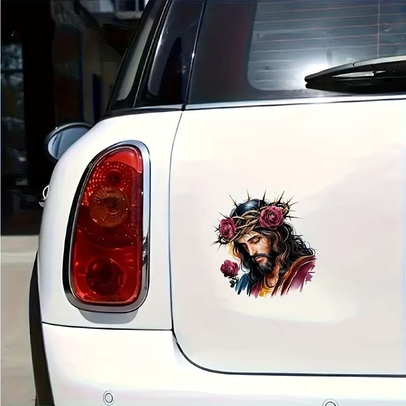 1pc Jesus Head With Rose 15.5cm  6.1in Jesus Christian Themed Stickers