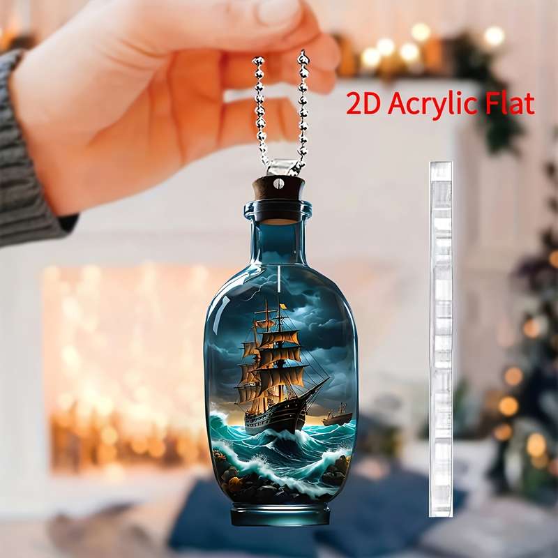 1pc 2D Flat   Acrylic Car Hanging Ornament Vintage Ship in Storm Design Perfect Holiday G