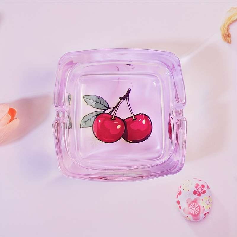 1pc Pink Cherry Square Glass Ashtray Home Office Bar Decoration Smoking Accessories The Perfec