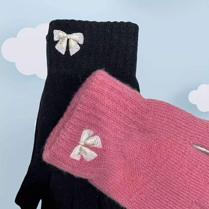 1 Pair Red Gray Warm Gloves