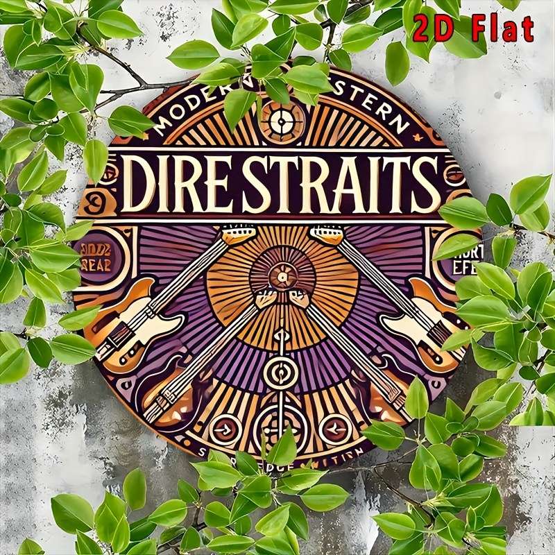 1pc  Vintage Dire Straits Art Tin Sign Retro Aluminum Wall Decor with Electric Guitar Design