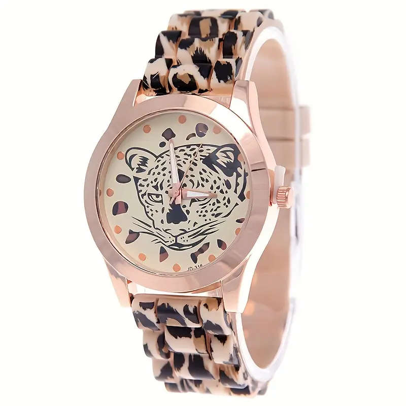 1pc Boho-Chic Luxury Leopard Print Silicone Strap Watch Quartz Movement Non-Waterproof