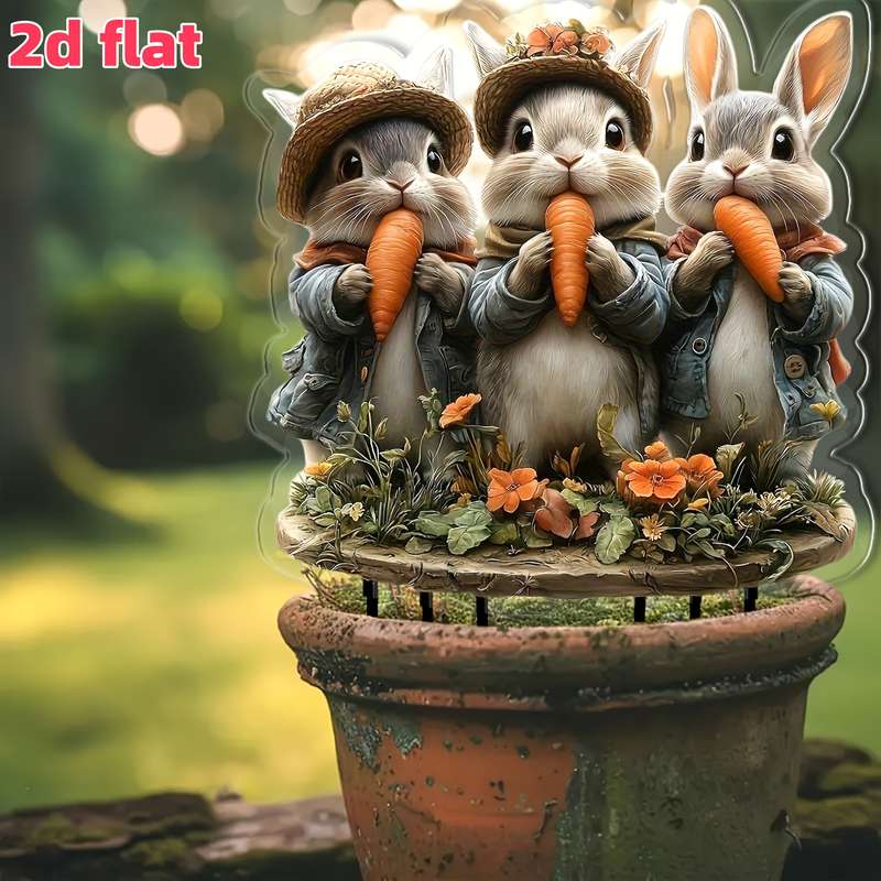1pc 2D Flat A  Statue of Three Rabbits That Love Carrots Made of Acrylic