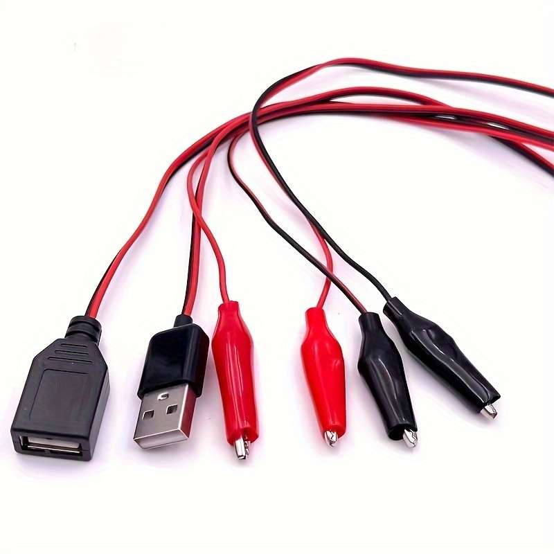 2pcs Male and Female Connection Adapter Cables Crocodile Test Clip USB