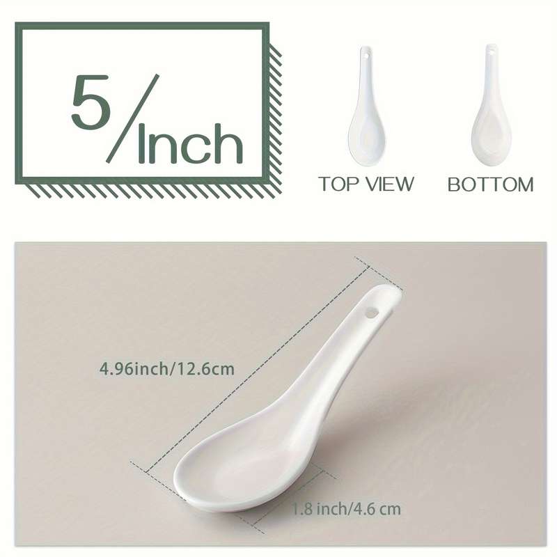 6pcs Ceramic Soup Spoons Set Multipurpose White Dessert Spoons for Vietnamese Pho Miso Wont
