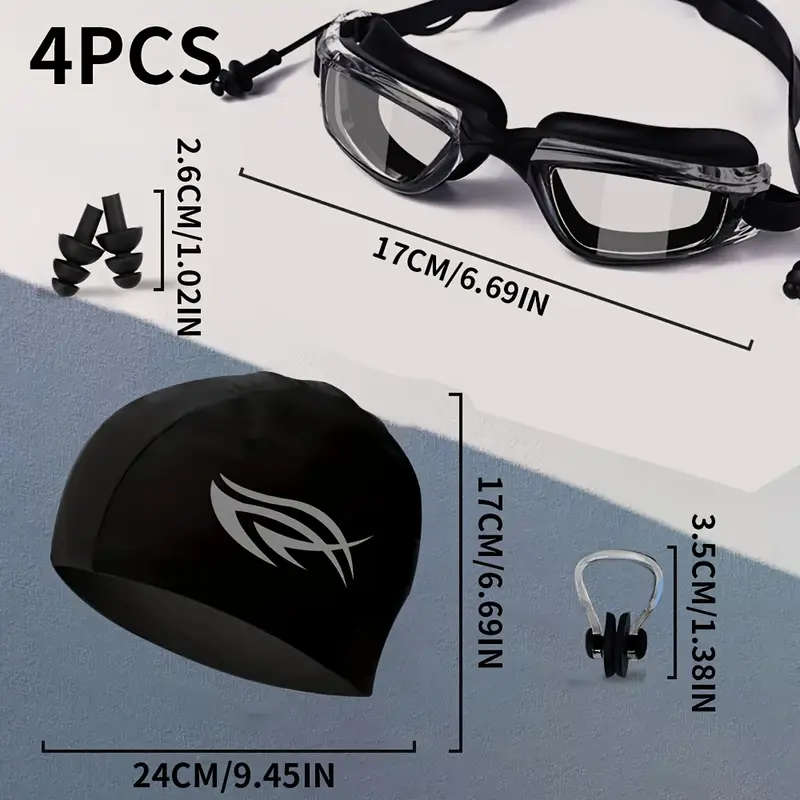 4pcs Swimming Gear Set Including Goggles for Both Men And Women Men'S Waterproof And Anti-Fog Goggle